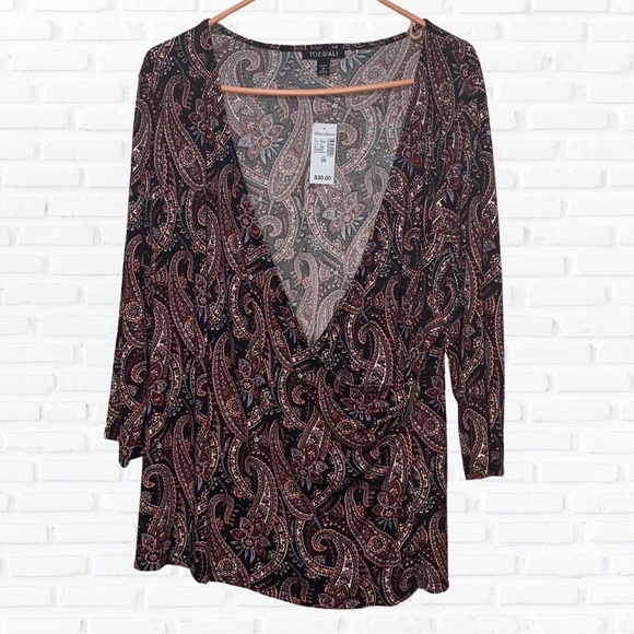 NWT: Roz & Ali Plus Size Paisley Faux Wrap Top - Picture 1 of 2